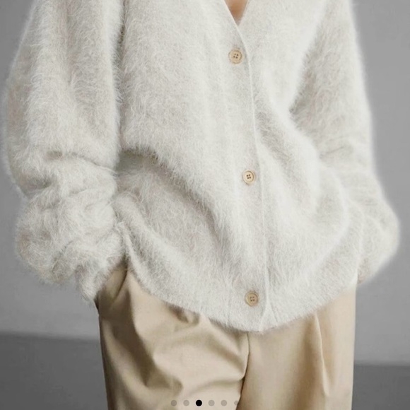 Sweaters - Fluffy Cream Cardigan with Button Accents